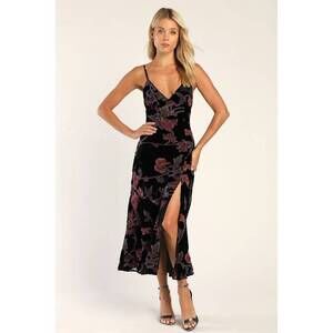 Lulus Divine Allure Black Floral Burnout Velvet Midi Dress - Size XXL